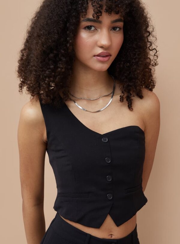 Solid One-Shoulder Crop Top