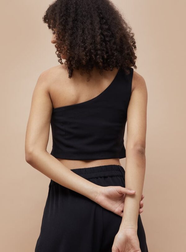 Solid One-Shoulder Crop Top - Image 3