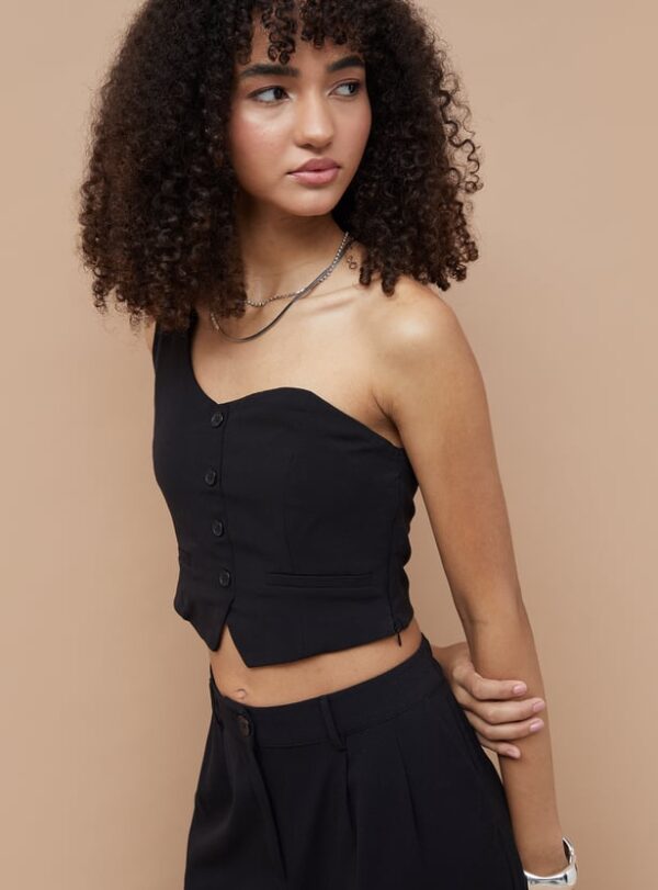 Solid One-Shoulder Crop Top - Image 4