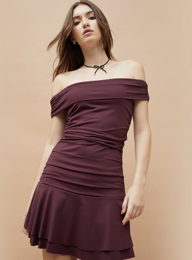 Ruched Off-Shoulder Mini Dress