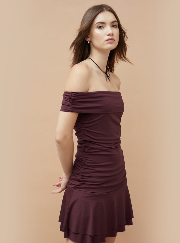 Ruched Off-Shoulder Mini Dress - Image 2