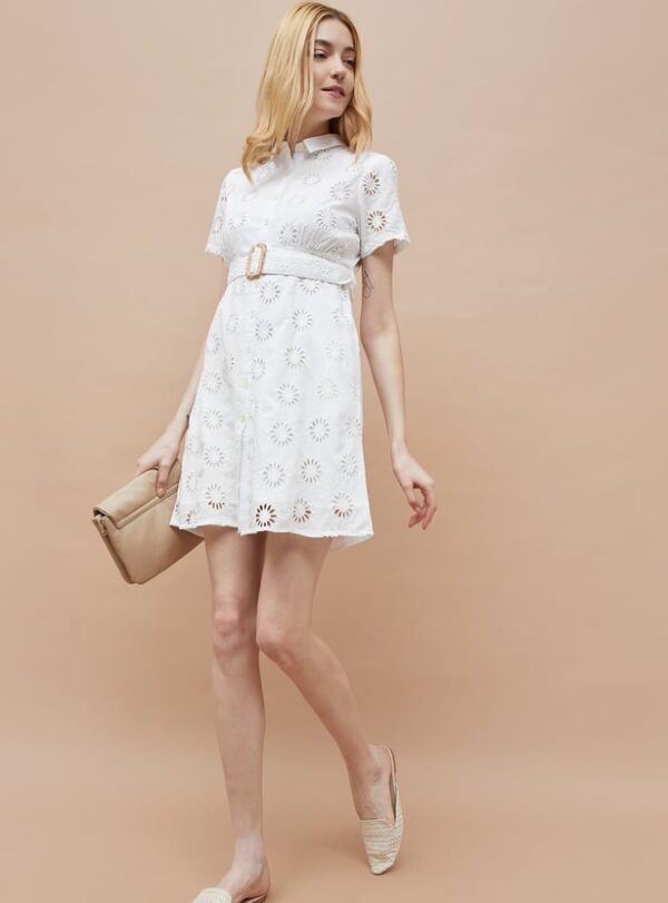 Schiffli Shirt Dress with Belt