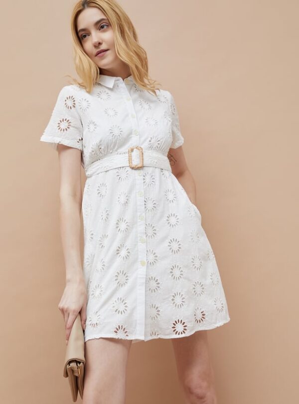 Schiffli Shirt Dress with Belt - Image 5