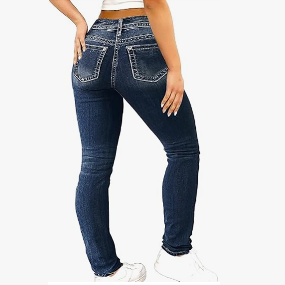 Women's Butt Lifting Skinny Leg Jeans Stretchy Tummy Control Mid Rise Denim Jeans - Image 2